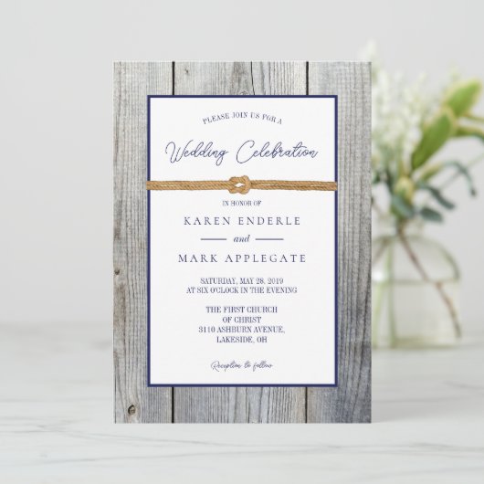 Nieuwe Dockside Touw Rustieke Bruiloft Kaart (Staand voorkant)