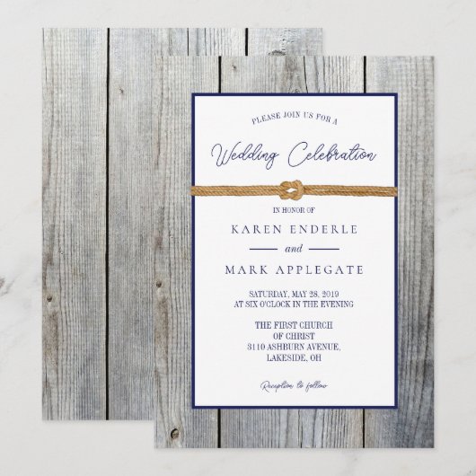 Nieuwe Dockside Touw Rustieke Bruiloft Kaart (Voorkant / Achterkant)