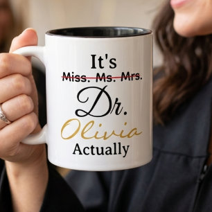 Nieuwe dokter PhD afstudeercadeau beker met eigen Tweekleurige Koffiemok