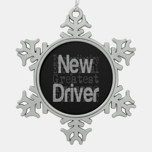 Nieuwe driver extraordinaire tin sneeuwvlok ornament (Voorkant)