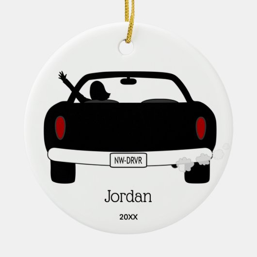 Nieuwe driver op maat keramisch ornament (Voorkant)