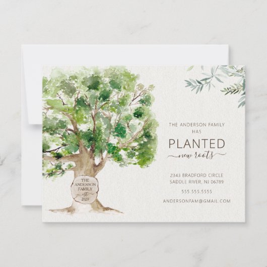 Nieuwe eikenboomstammen die aankondiging verplaats (Voorkant)