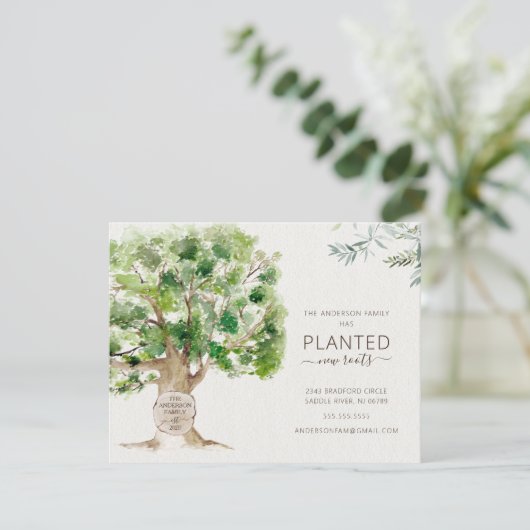 Nieuwe eikenboomstammen die aankondiging verplaats (Staand voorkant)