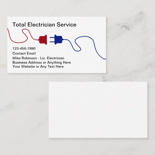 Nieuwe elektricien Visitekaartjes rood wit en blau (Voorkant / Achterkant)