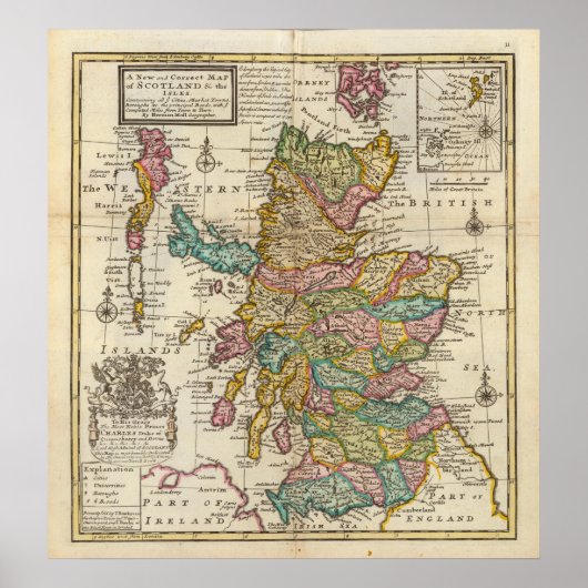 Nieuwe en correcte kaart van Schotland en de eilan Poster (Voorkant)