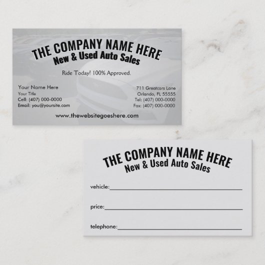 Nieuwe en gebruikte autoverkoop - automatische ver visitekaartje (Voorkant / Achterkant)