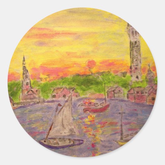 nieuwe engelse zonsondergang ronde sticker (Voorkant)