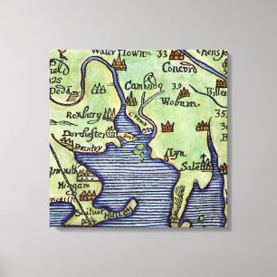NIEUWE ENGLAND KAART 1677 CANVAS AFDRUK