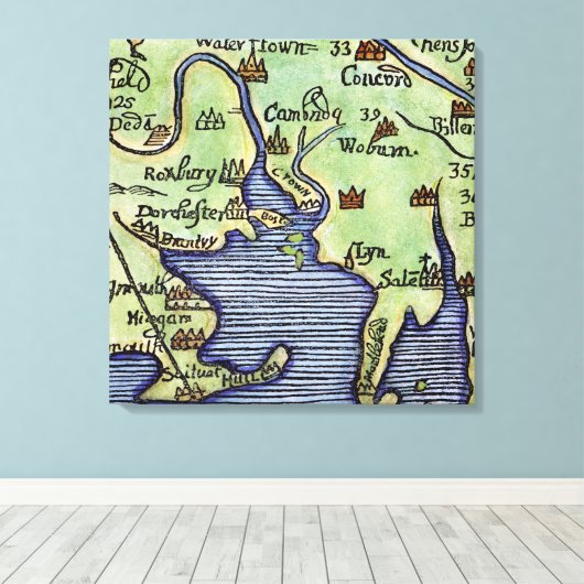 NIEUWE ENGLAND KAART 1677 CANVAS AFDRUK (Insitu (Houten vloer))