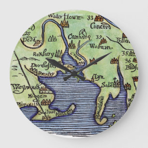 NIEUWE ENGLAND KAART 1677 GROTE KLOK