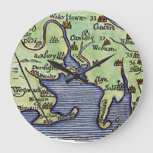 NIEUWE ENGLAND KAART 1677 GROTE KLOK (Voorkant)