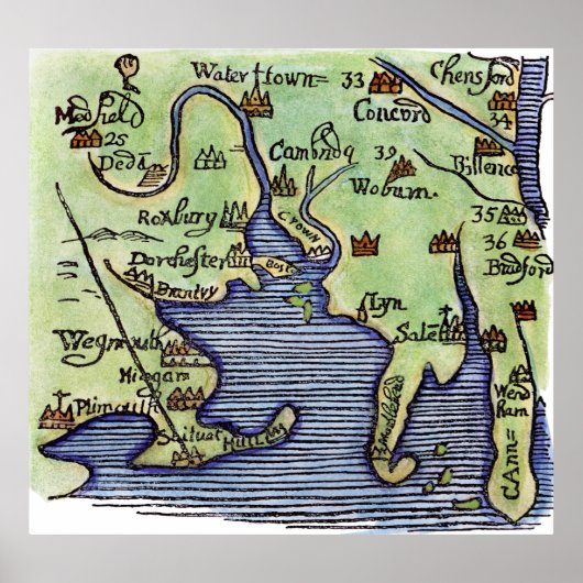 NIEUWE ENGLAND KAART 1677 POSTER (Voorkant)