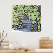 NIEUWE ENGLAND KAART 1677 POSTER (Keuken)