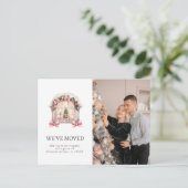 Nieuwe Familie Home Roze Rustiek Verhuisaankondigi Aankondigingskaart (Staand voorkant)