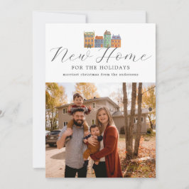 Nieuwe fotokaart voor thuis met tekening van gebou feestdagenkaart