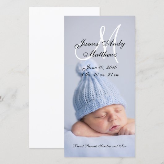 Nieuwe geboorteaankondiging foto kaarten voor jong (Voorkant / Achterkant)