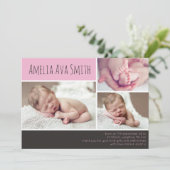 Nieuwe geboortekaart meisje/bedankkaart aankondiging (Staand voorkant)