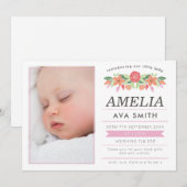 Nieuwe geboortekaart meisje/bedankkaart aankondiging (Voorkant / Achterkant)