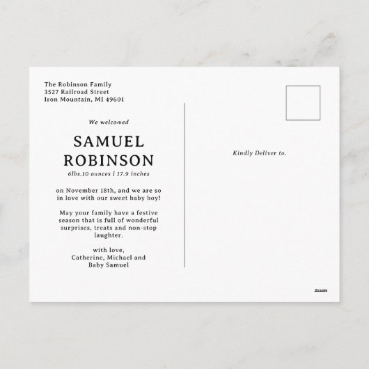 Nieuwe geboortekoning l Geboorteaankondiging Kerst Feestdagenkaart (Achterkant)