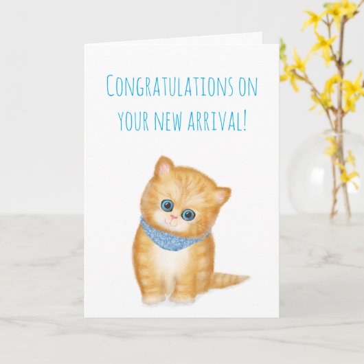 Nieuwe ginger kitten-felicitaties kaart (Gele Bloem)