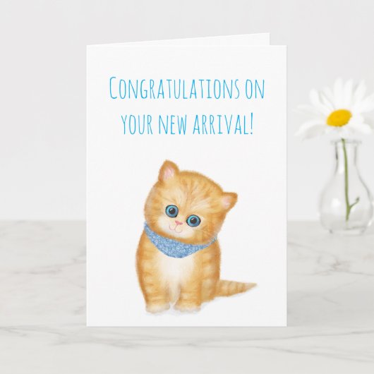 Nieuwe ginger kitten-felicitaties kaart (Kleine Plant)