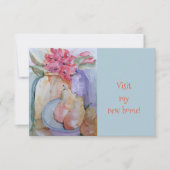 Nieuwe glazen flessen en peren in een bord water bedankkaart (Voorkant)