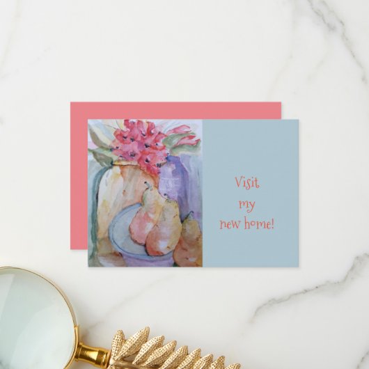 Nieuwe glazen flessen en peren in een bord water bedankkaart (Voorkant / Achterkant in situ)