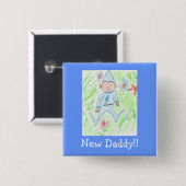 Nieuwe gnoom, nieuwe papa! vierkante button 5,1 cm (Voorkant /achterkant)