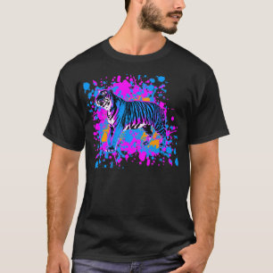 Nieuwe golf 80-er jaren Retro Blauwe Tijger Verfsp T-shirt