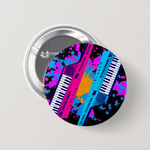 Nieuwe golf vintage 80's retro keytar neon spatpai ronde button 5,7 cm