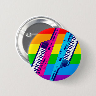 Nieuwe golf vintage 80's retro keytar regenboog sp ronde button 5,7 cm