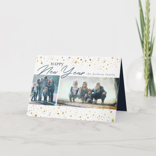 Nieuwe gouden sterren en nieuwe stippen feestdagen kaart (Voorkant)