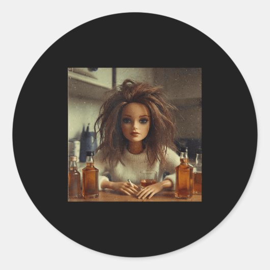 Nieuwe grappige getergde poppengezicht meme ronde sticker (Voorkant)
