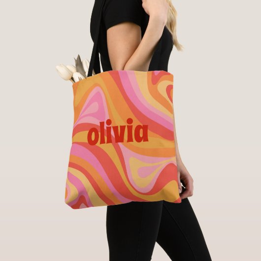 Nieuwe Groef Retro Abstract Patroon Aangepast Tote Bag (Dichtbij)