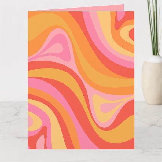Nieuwe Groef Retro Abstract Patroonroze en Oranje Bedankkaart (Voorkant)