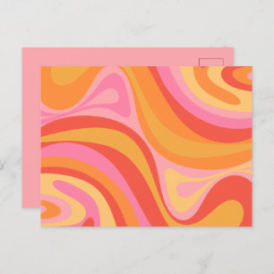 Nieuwe Groef Retro Abstract Patroonroze en Oranje Briefkaart