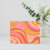 Nieuwe Groef Retro Abstract Patroonroze en Oranje Briefkaart (Staand voorkant)