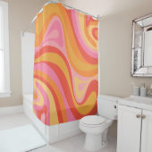Nieuwe Groef Retro Abstract Patroonroze en Oranje Douchegordijn (In situ)