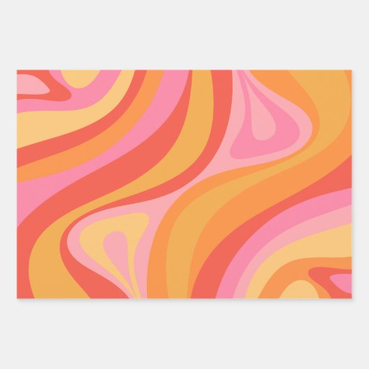 Nieuwe Groef Retro Abstract Patroonroze en Oranje Inpakpapier Vel (Voorkant 2)
