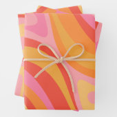 Nieuwe Groef Retro Abstract Patroonroze en Oranje Inpakpapier Vel (In situ)