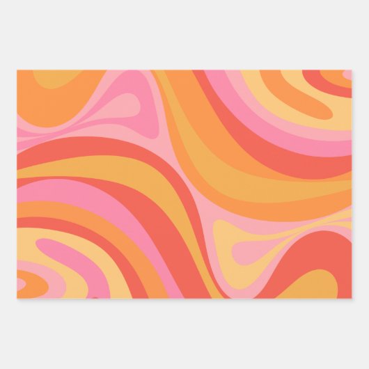 Nieuwe Groef Retro Abstract Patroonroze en Oranje Inpakpapier Vel (Voorkant)