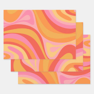 Nieuwe Groef Retro Abstract Patroonroze en Oranje Inpakpapier Vel