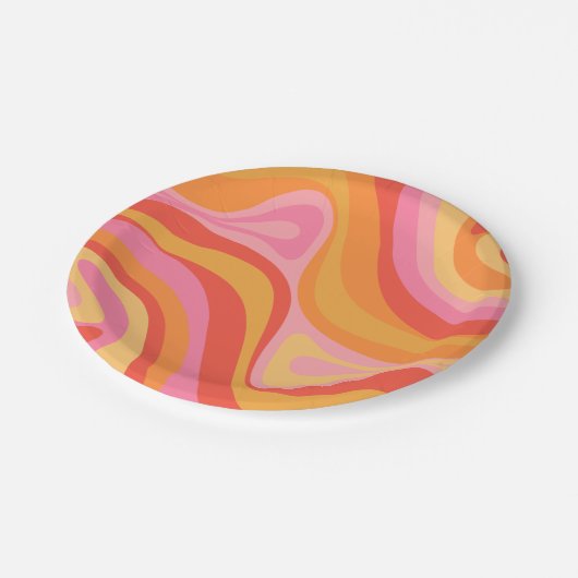 Nieuwe Groef Retro Abstract Patroonroze en Oranje Papieren Bordje (Gekanteld)