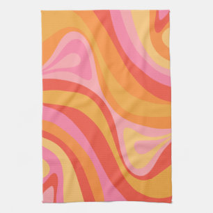 Nieuwe Groef Retro Abstract Patroonroze en Oranje Theedoek