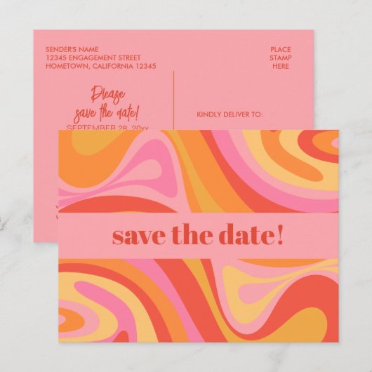 Nieuwe Groef Retro Abstract Roze en Oranje Briefkaart (Voorkant / Achterkant)