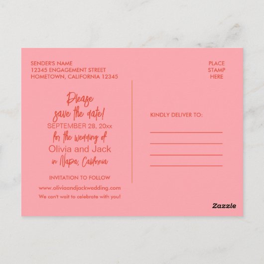 Nieuwe Groef Retro Abstract Roze en Oranje Briefkaart (Achterkant)