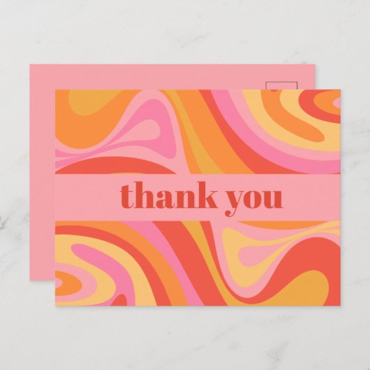 Nieuwe Groef Retro Abstract Roze Oranje Dank u Briefkaart (Voorkant / Achterkant)