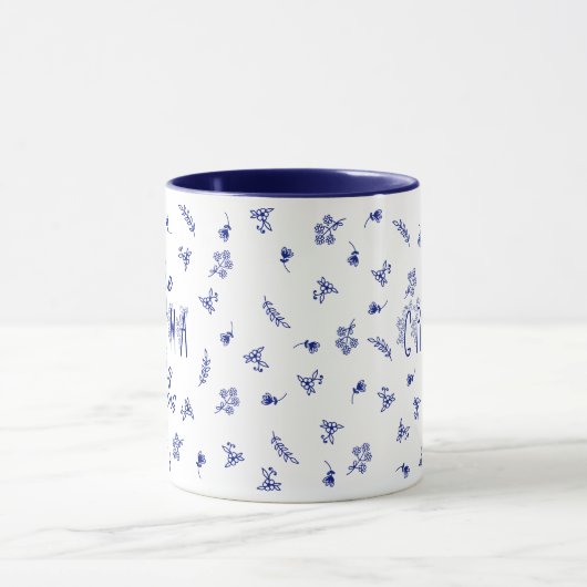 Nieuwe Grootmoeder Blauw & Wit Bloemen Mok (Midden)