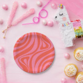 Nieuwe groove retro Abstract Patroon Hot Pink Papieren Bordje (Feest)