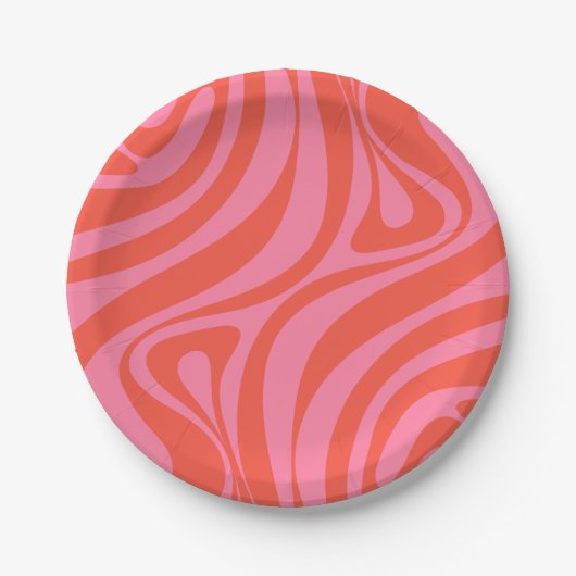 Nieuwe groove retro Abstract Patroon Hot Pink Papieren Bordje (Voorkant)